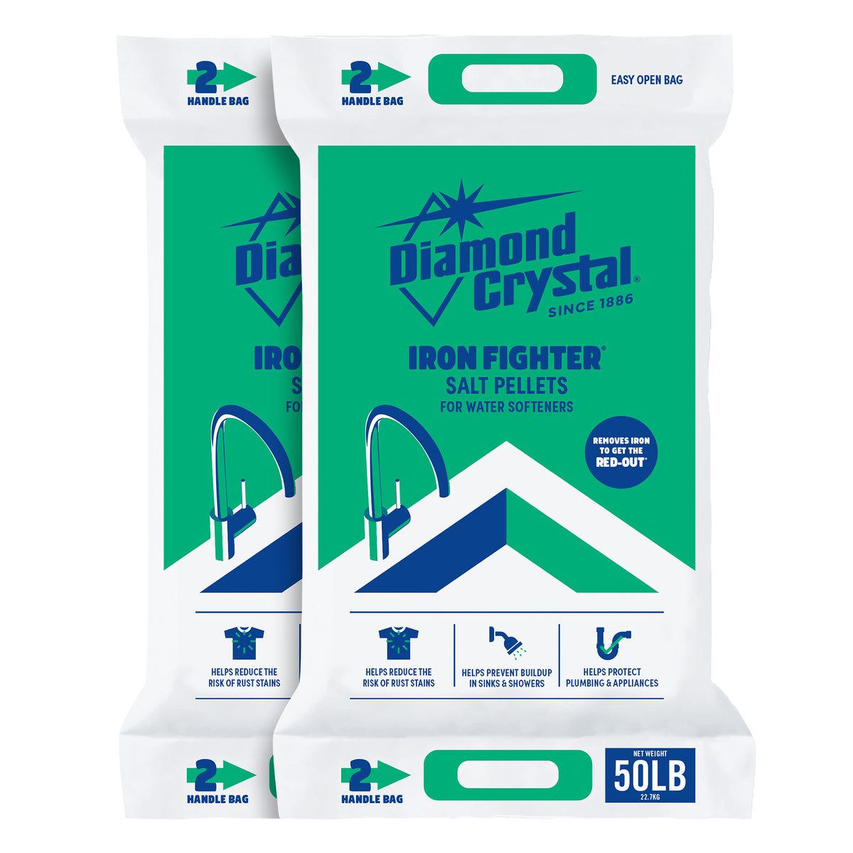 Diamond Crystal 2 Pack Iron Fighter Water Softener Soluble Salt Pellets, 50 lb