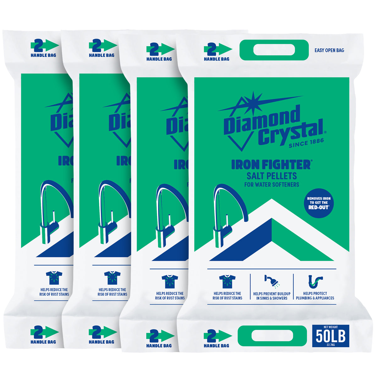 Diamond Crystal 4 Pack Iron Fighter Water Softener Soluble Salt Pellets, 50 lb