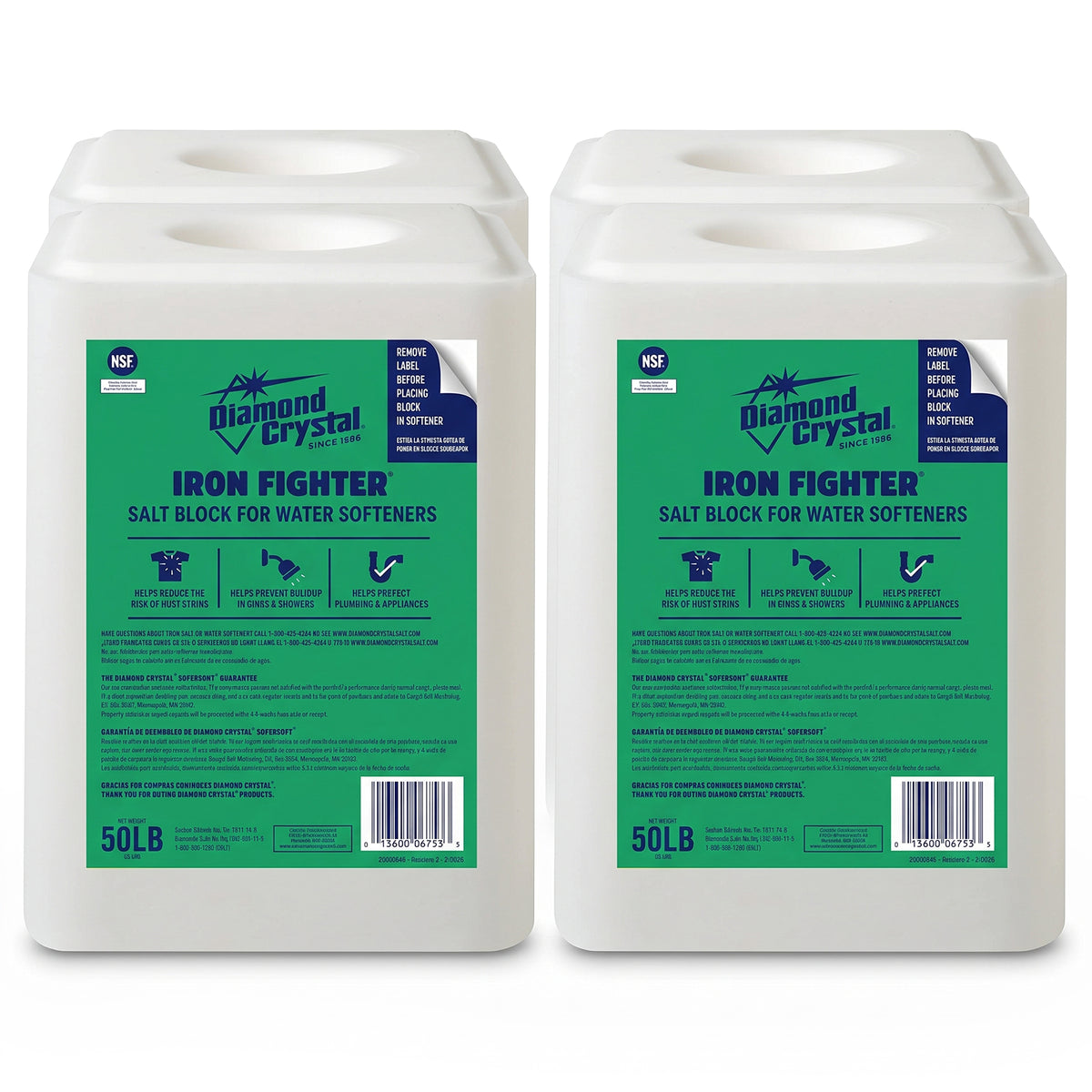 Diamond Crystal 4 Pack Iron Fighter Pure Salt Block for Water Softeners, 50 lb