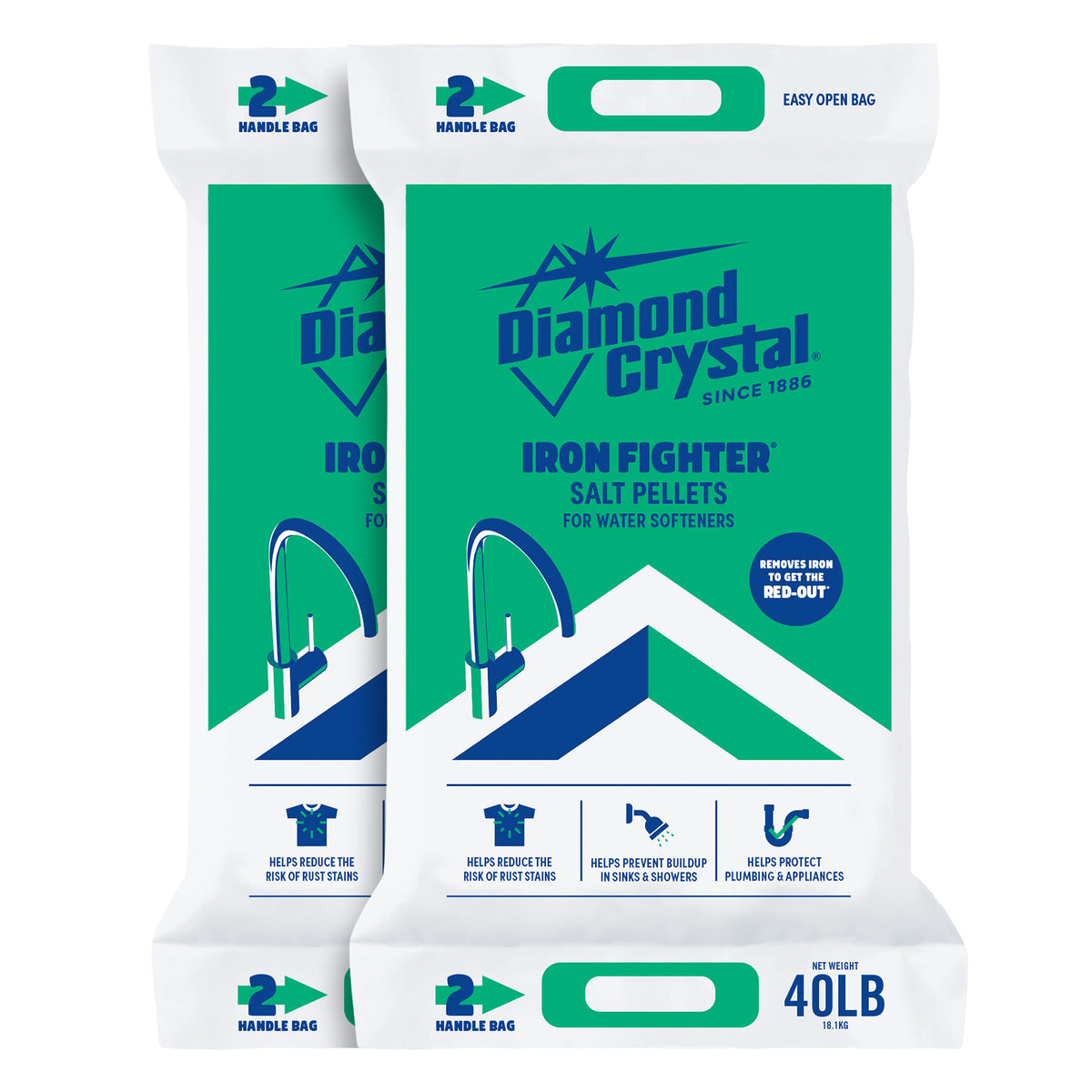 Diamond Crystal 2 Pack Iron Fighter Water Softener Soluble Salt Pellets, 40 lb