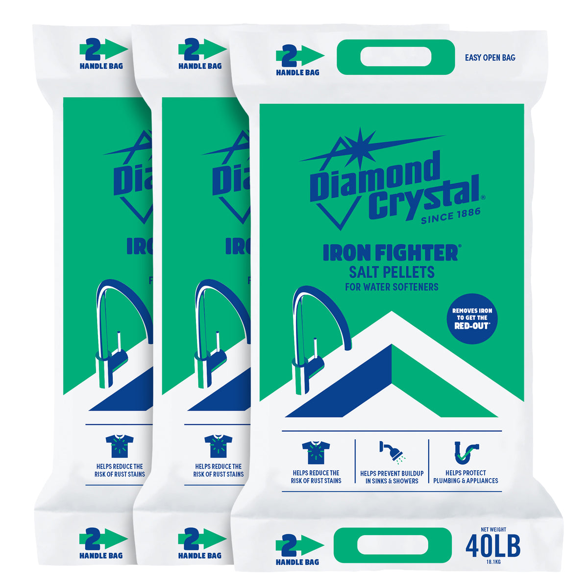 Diamond Crystal 3 Pack Iron Fighter Water Softener Soluble Salt Pellets, 40 lb