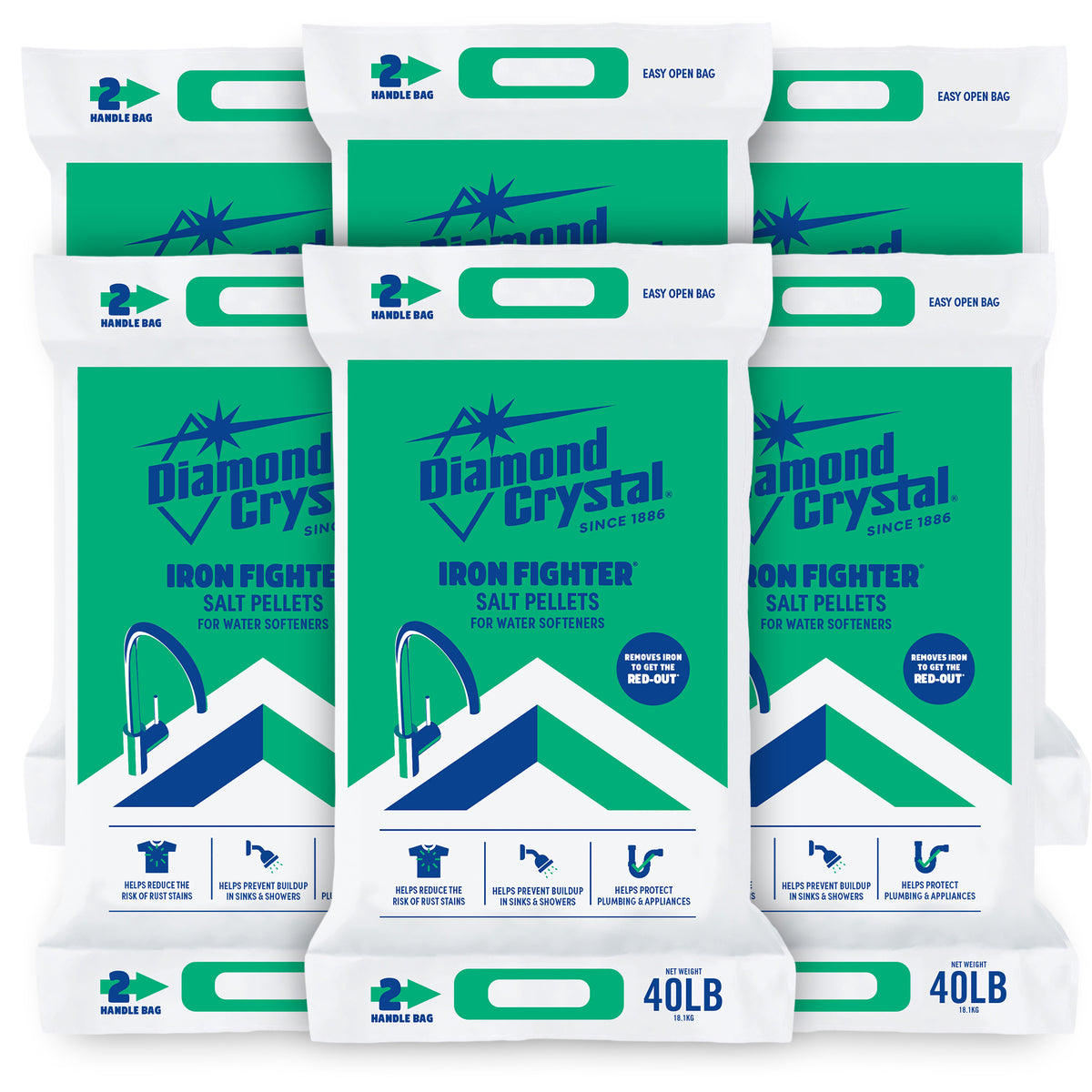 Diamond Crystal 6 Pack Iron Fighter Water Softener Soluble Salt Pellets, 40 lb