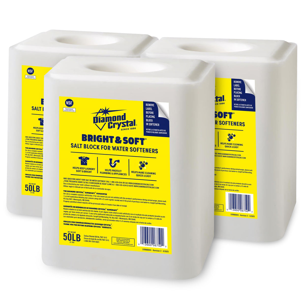 Diamond Crystal 3 Pack Bright and Soft Water Softener Soluble Salt Block, 50 lb