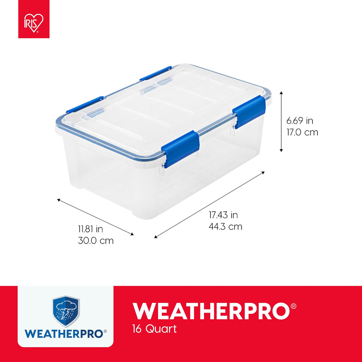IRIS USA 3-Pack Storage Bins With Gasket Lids, 16-Quart Capacity, Clear/Blue