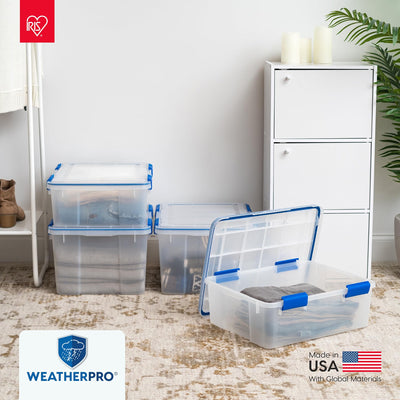 IRIS USA 3-Pack Storage Bins With Gasket Lids, 16-Quart Capacity, Clear/Blue