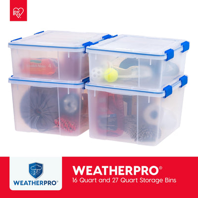 IRIS USA 3-Pack Storage Bins With Gasket Lids, 16-Quart Capacity, Clear/Blue