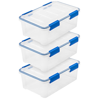 IRIS USA 3-Pack Storage Bins With Gasket Lids, 16-Quart Capacity, Clear/Blue