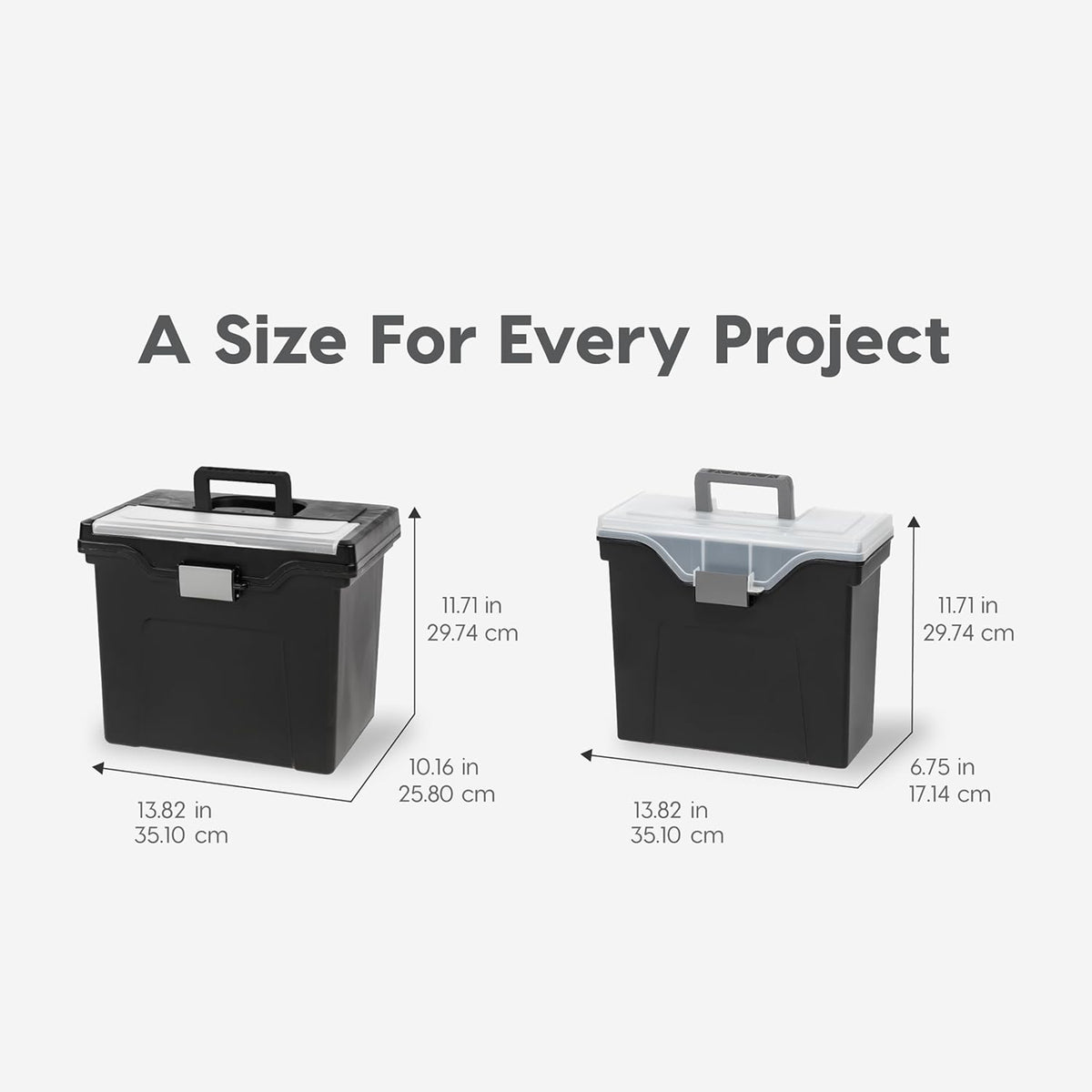 IRIS USA 4-Pack Plastic File Box Organizer with Lid, Letter File Storage, Black