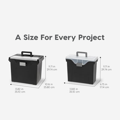 IRIS USA 4-Pack Plastic File Box Organizer with Lid, Letter File Storage, Black