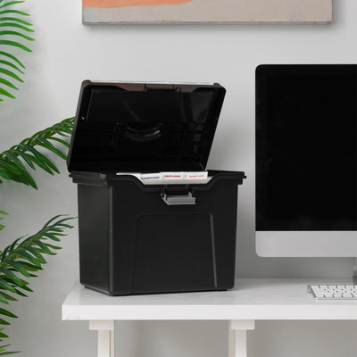 IRIS USA 4-Pack Plastic File Box Organizer with Lid, Letter File Storage, Black