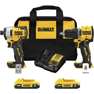 Dewalt 0.5" Cordless Drill Driver and 0.25" Cordless Impact Driver Kit (Renewed)