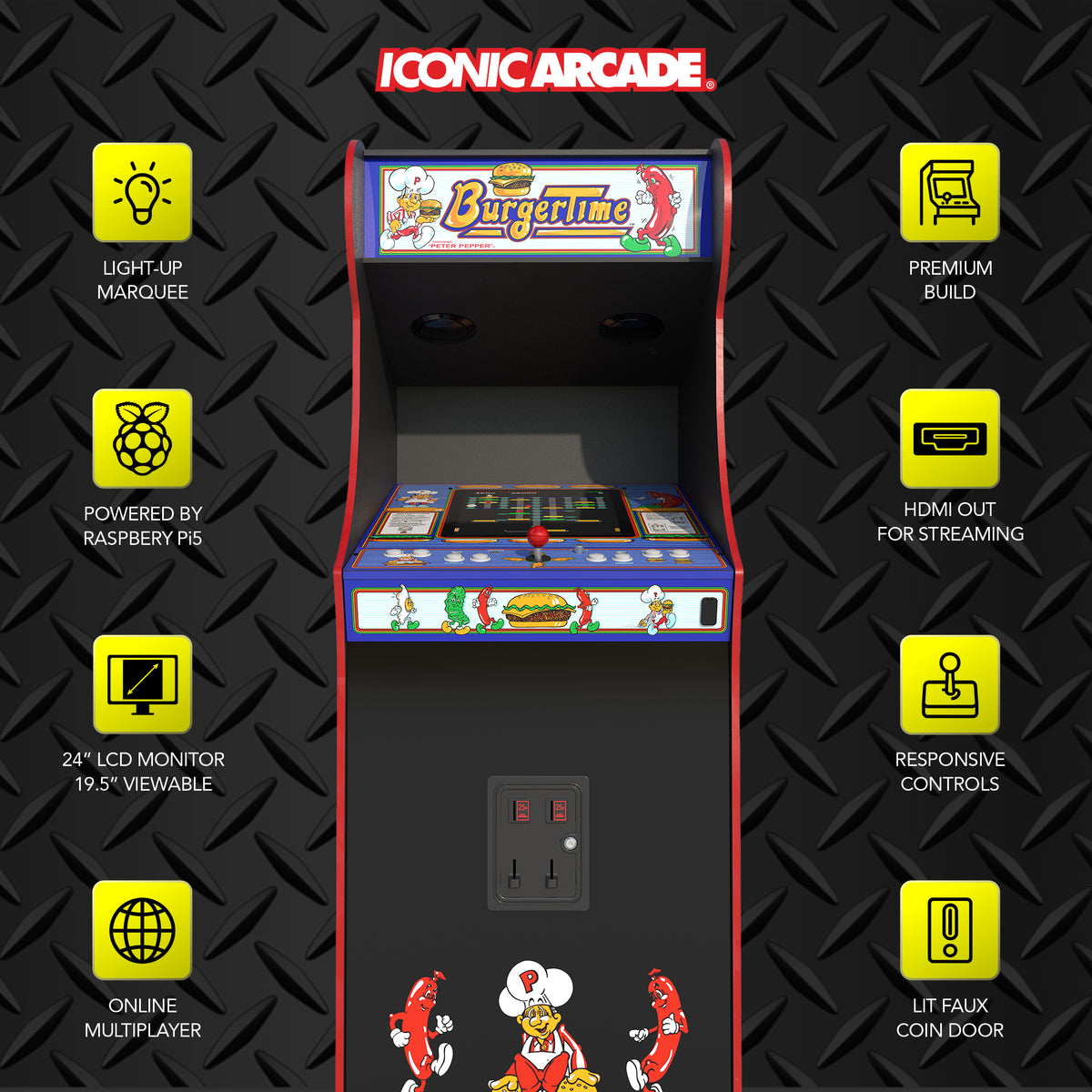 Iconic Arcade BurgerTime XT Arcade Machine with 20 Games, 19.5-Inch Screen
