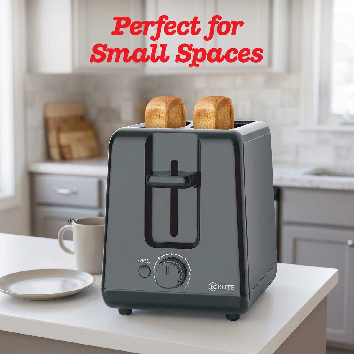 Kitchen Elite 2-Slice Toaster with Single Control, 7 Shade Settings, 700W, Black