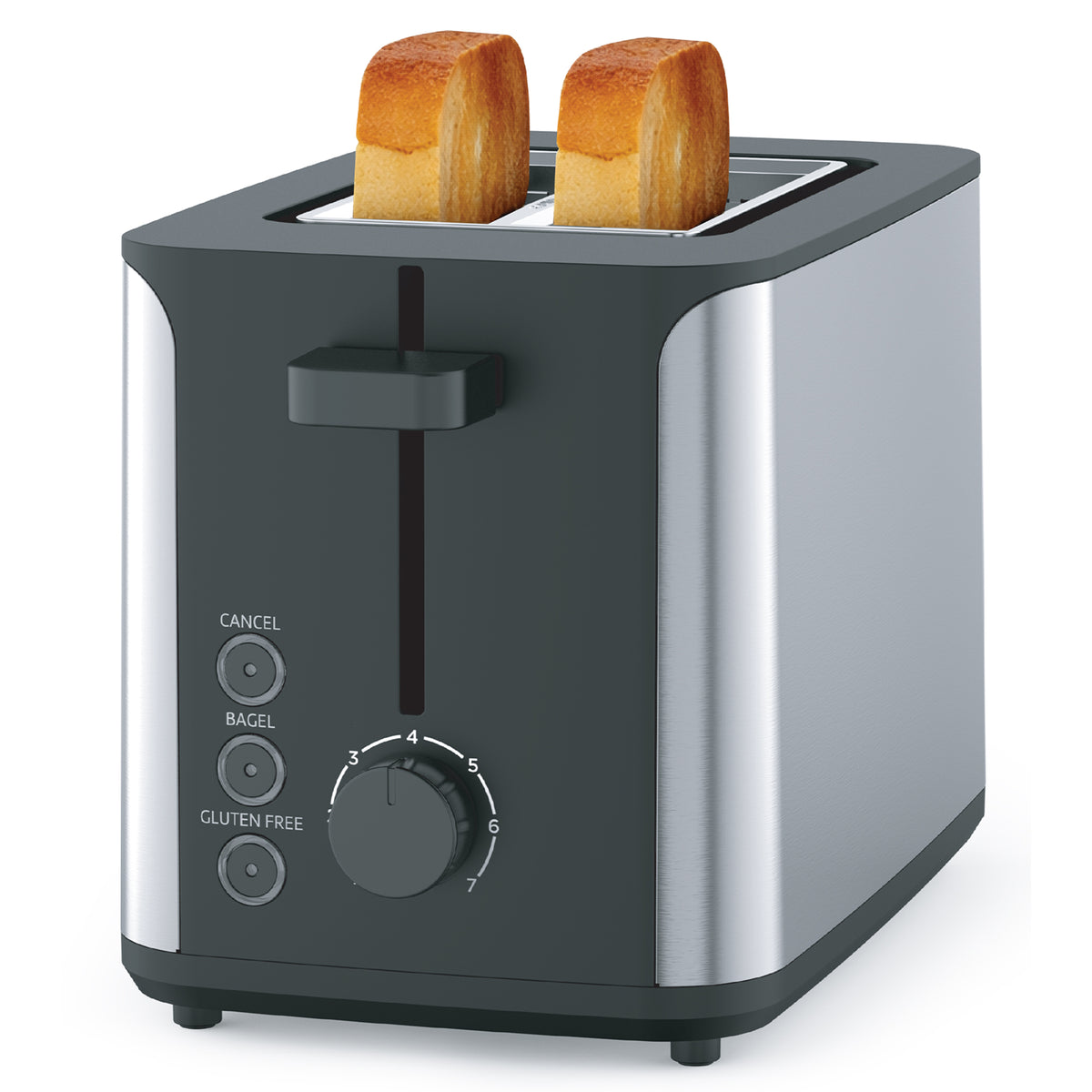 Kitchen Elite 2-Slice Stainless Steel Toaster with 7 Shade Settings, 900W, Black