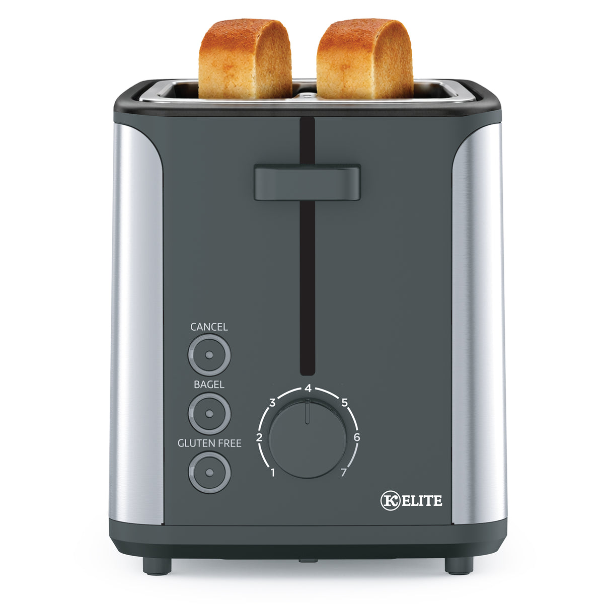 Kitchen Elite 2-Slice Stainless Steel Toaster with 7 Shade Settings, 900W, Black