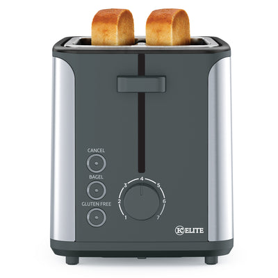 Kitchen Elite 2-Slice Stainless Steel Toaster with 7 Shade Settings, 900W, Black