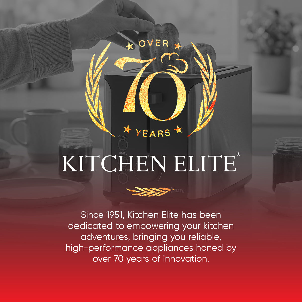 Kitchen Elite 2-Slice Stainless Steel Toaster with 7 Shade Settings, 900W, Black