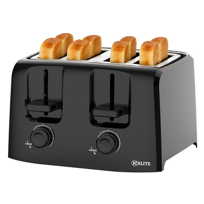 Kitchen Elite 4-Slice Toaster with Dual Control, 7 Shade Settings, 1500W, Black