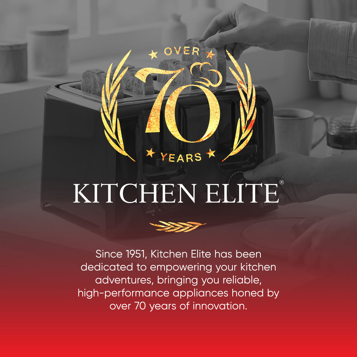 Kitchen Elite 4-Slice Toaster with Dual Control, 7 Shade Settings, 1500W, Black