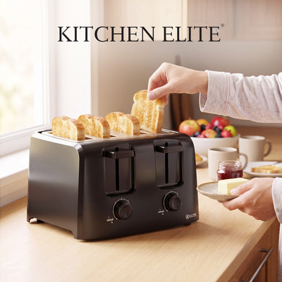Kitchen Elite 4-Slice Toaster with Dual Control, 7 Shade Settings, 1500W, Black