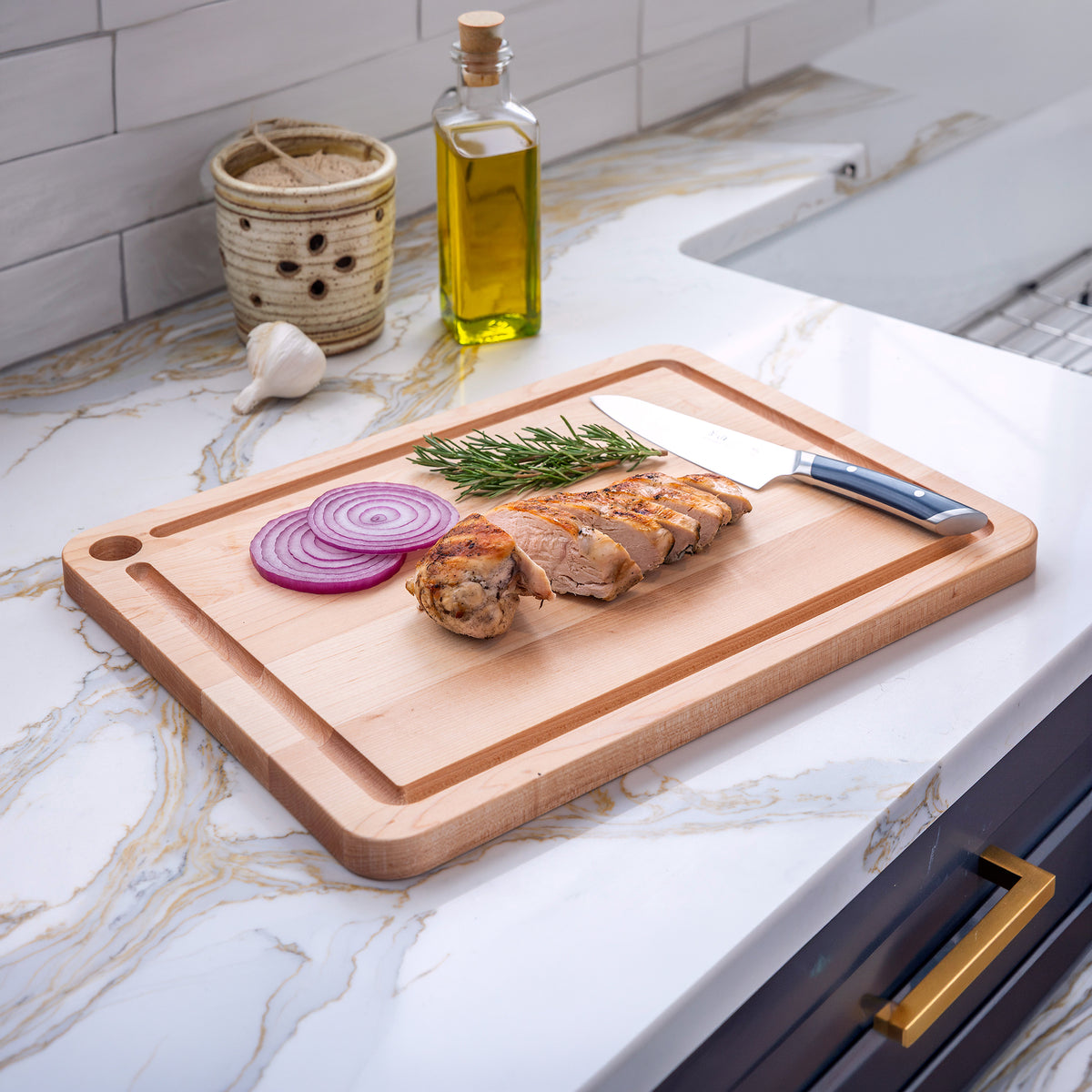 JK Adams Williston Maple Cutting Board with Juice Groove for Chopping, 16" x 12"