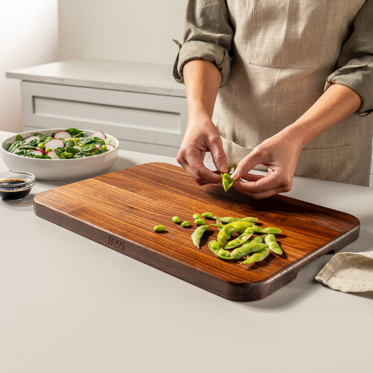 John Boos Walnut 4 Cooks Cutting Board for Kitchen Prep, 17" x 12" x 1" Thick