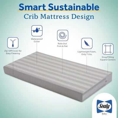 Sealy Baby Infant & Toddler Butterfly Crib Mattress, 52 x 28 Inch, Gray Stripe