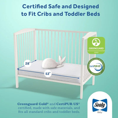 Sealy Baby Infant & Toddler Butterfly Crib Mattress, 52 x 28 Inch, White Stripe
