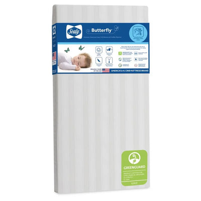 Sealy Baby Infant & Toddler Butterfly Crib Mattress, 52 x 28 Inch, White Stripe