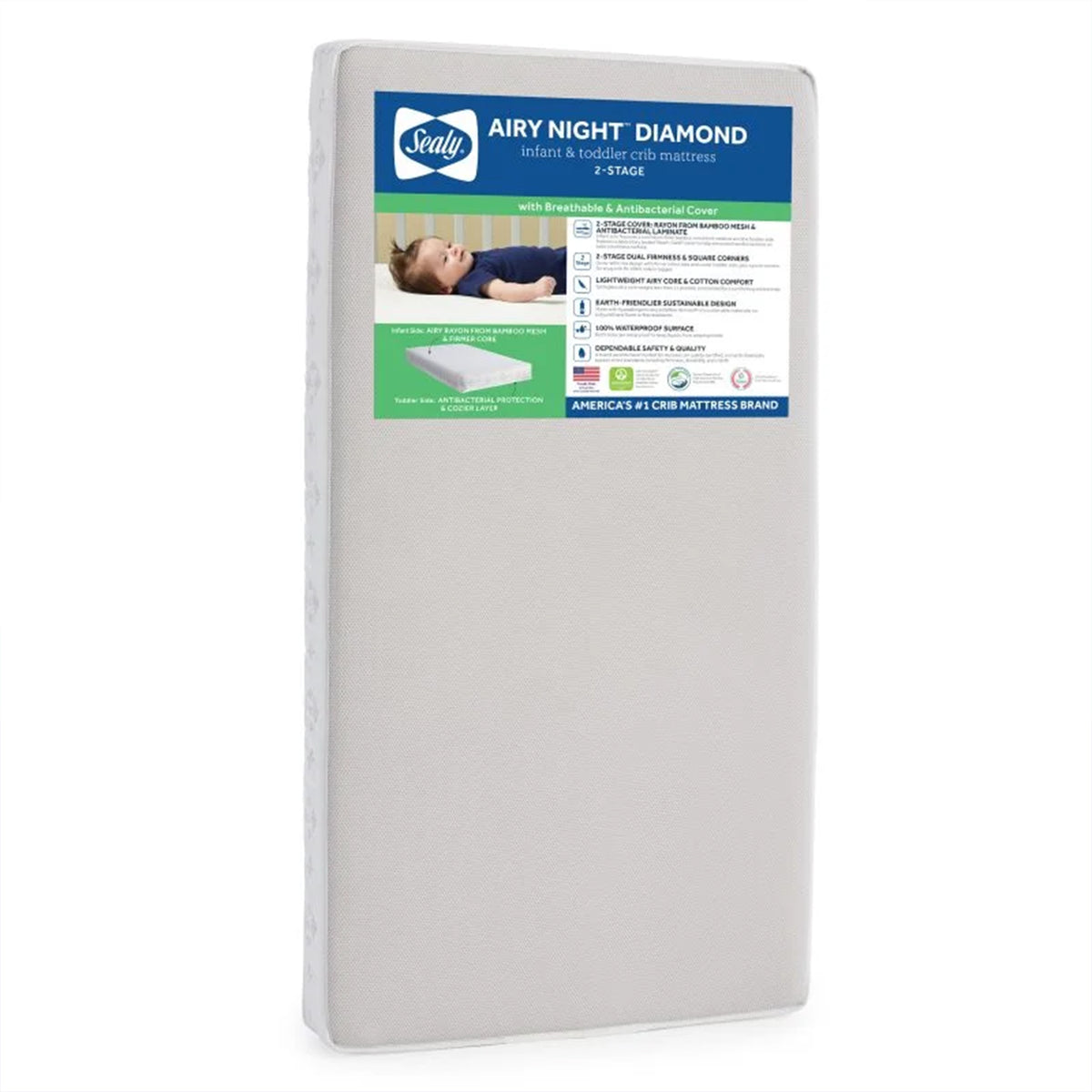 Sealy Baby 2-Stage Breathable, Waterproof Infant & Crib Bed Mattress, Airy Night