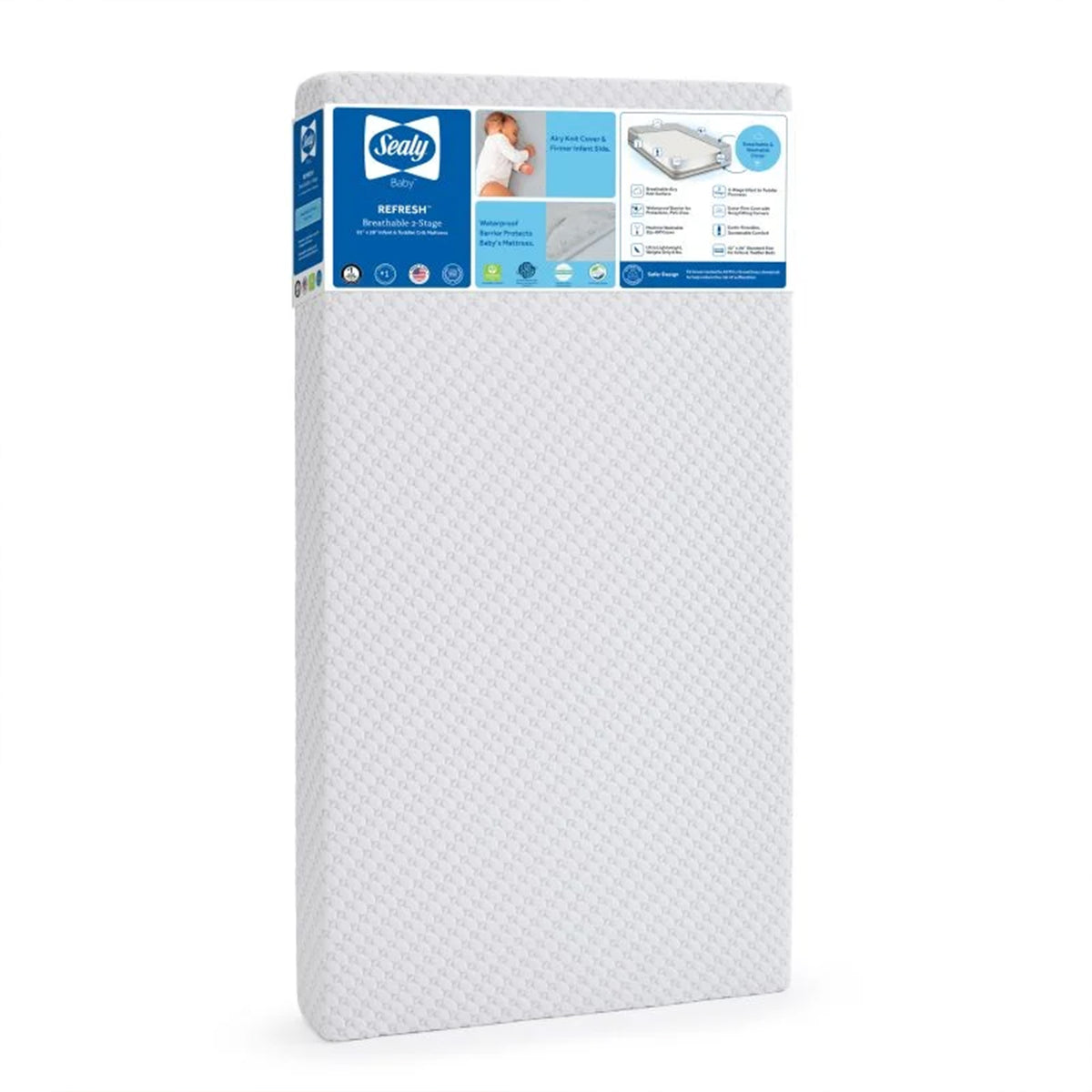 Sealy Baby Refresh 2-Stage Breathable, Waterproof Infant and Crib Bed Mattress