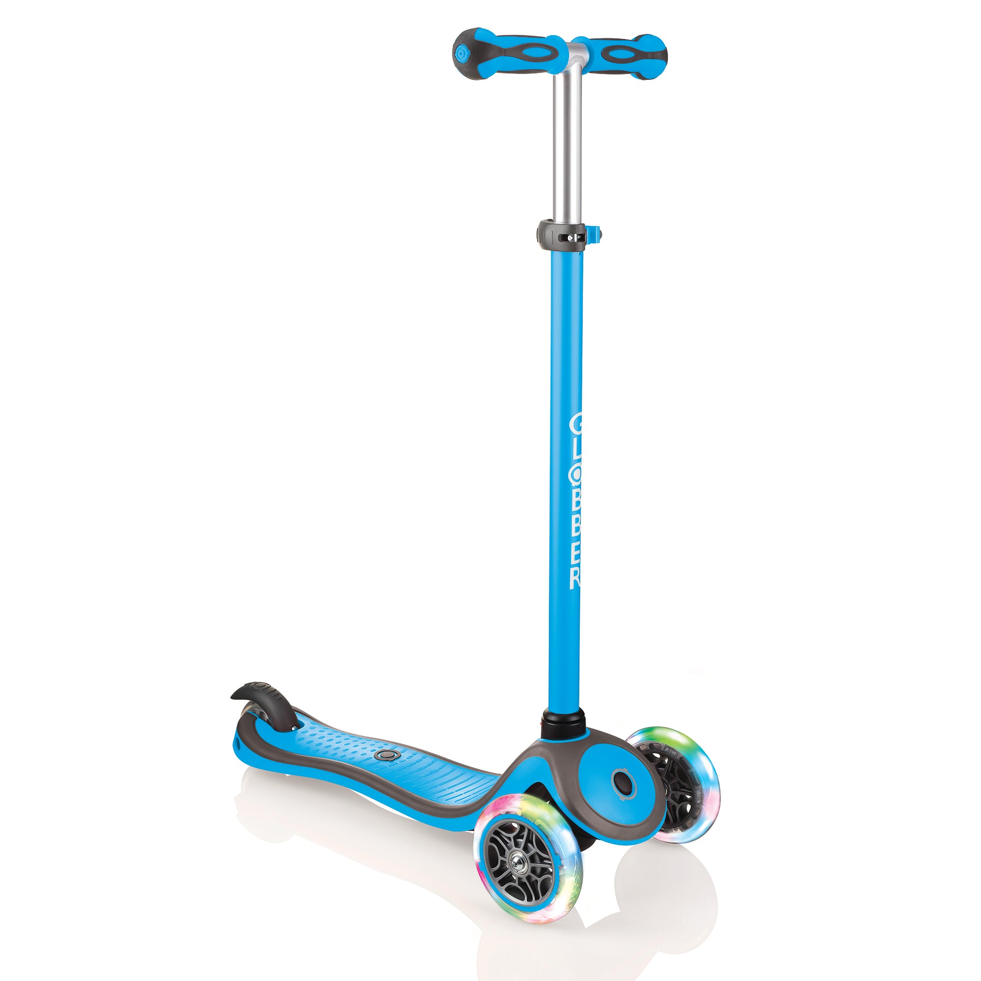Globber V2 3-Wheel Kids Kick Scooter LED Light Up Wheels, Sky Blue (Open Box)