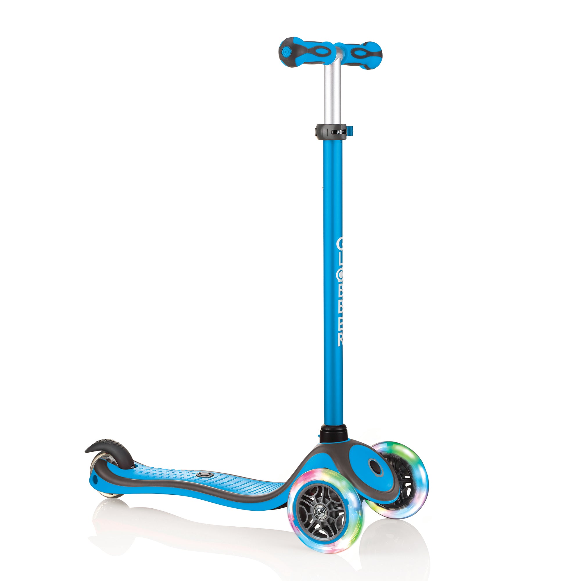 Globber V2 3-Wheel Kids Kick Scooter LED Light Up Wheels, Sky Blue (Open Box)