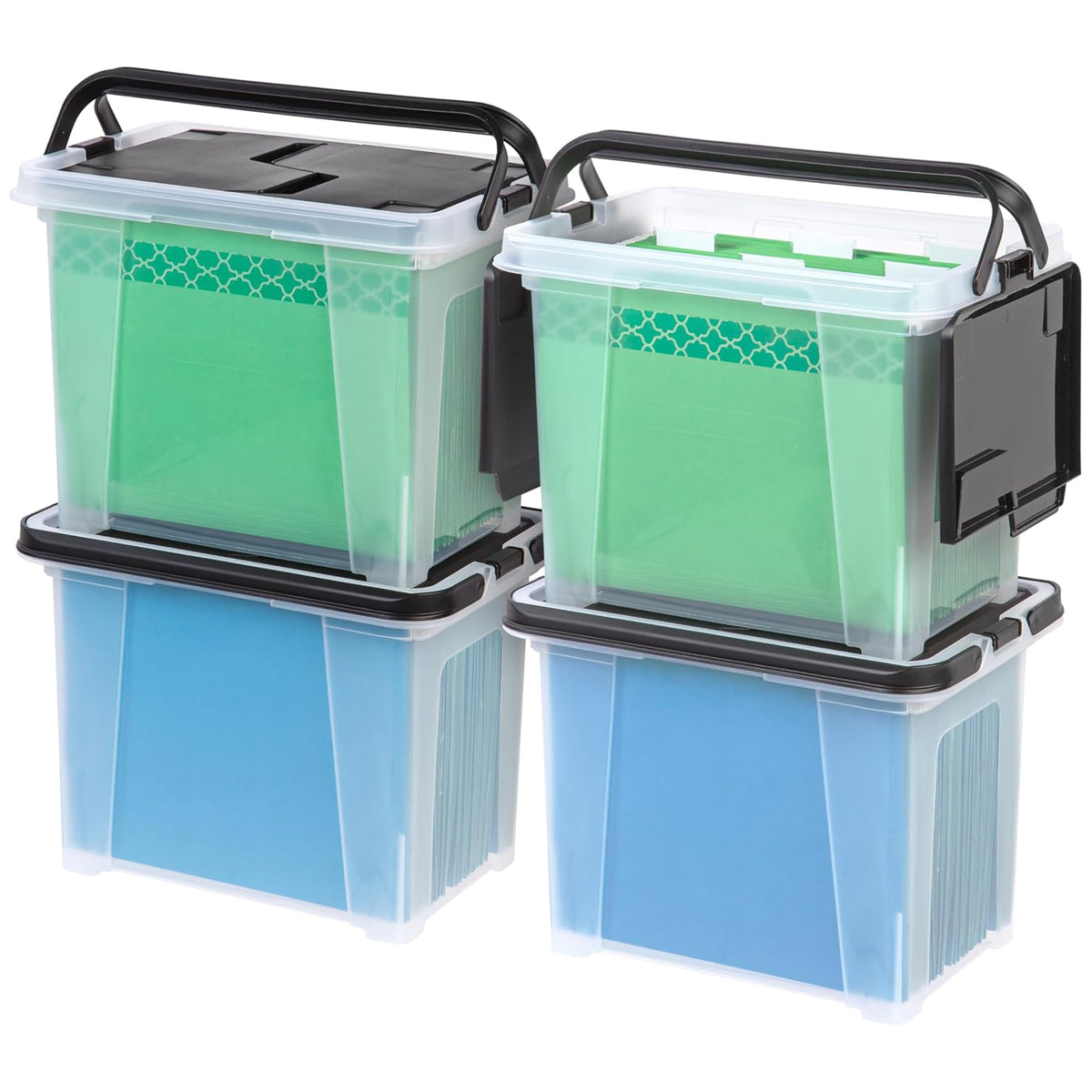 IRIS USA 18 Qt File Box Organizer with Lid for Letter/Legal Paper, 4-Pack, Clear