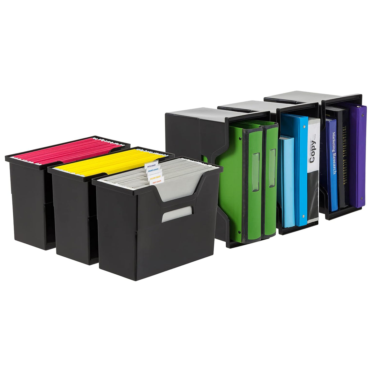 IRIS USA Medium Desktop File Box Classroom Storage with Open Lid, 6-Pack, Black