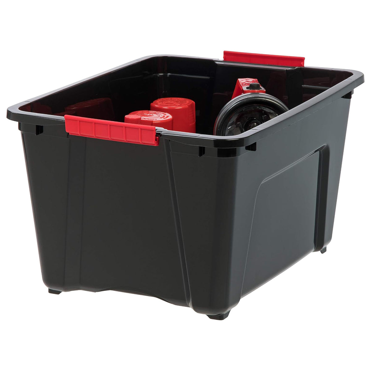 IRIS USA 4 Pack 32 Qt Stackable Plastic Storage Bins with Lids for Closet, Black