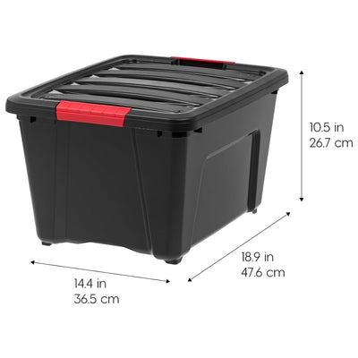 IRIS USA 4 Pack 32 Qt Stackable Plastic Storage Bins with Lids for Closet, Black