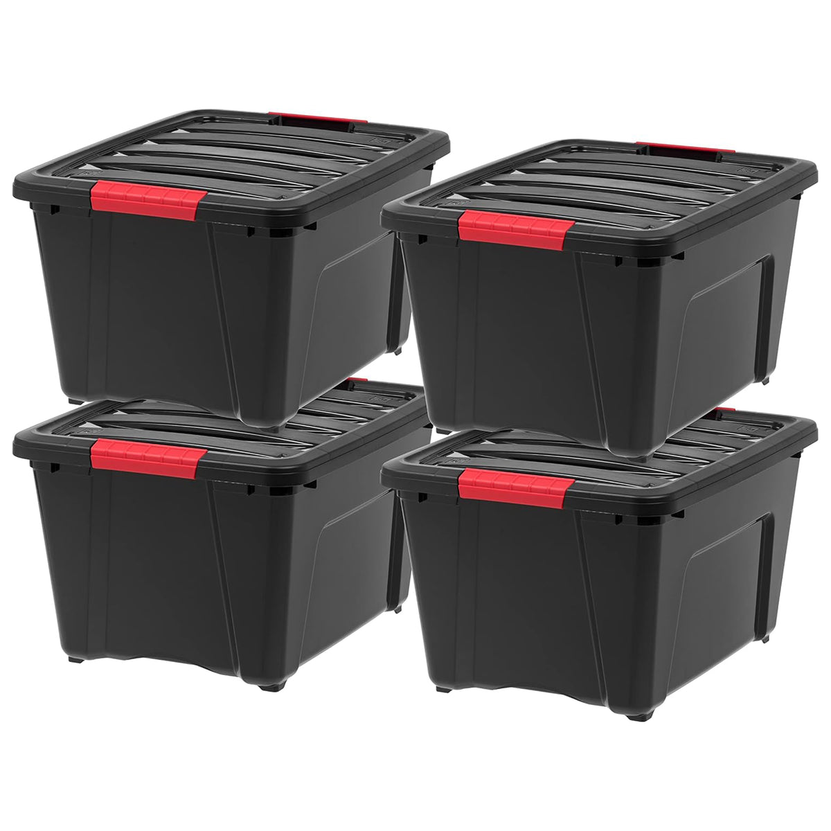 IRIS USA 4 Pack 32 Qt Stackable Plastic Storage Bins with Lids for Closet, Black