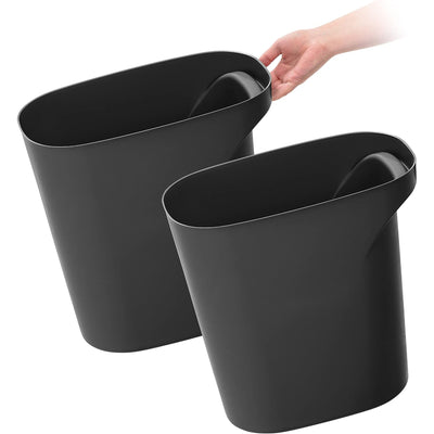 IRIS USA Small Trash Can, 6 Gal Plastic Wastebasket with Handle, 2 Pack, Black
