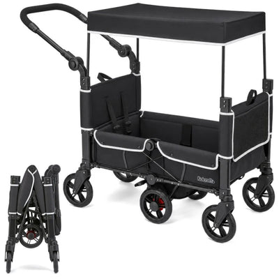 Kolcraft Foldable Stroller Wagon for 2 Kids, 5-Point Harness, 110 Lb Cap, Black