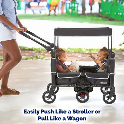 Kolcraft Foldable Stroller Wagon for 2 Kids, 5-Point Harness, 110 Lb Cap, Black