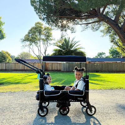 Kolcraft Foldable Stroller Wagon for 2 Kids, 5-Point Harness, 110 Lb Cap, Black
