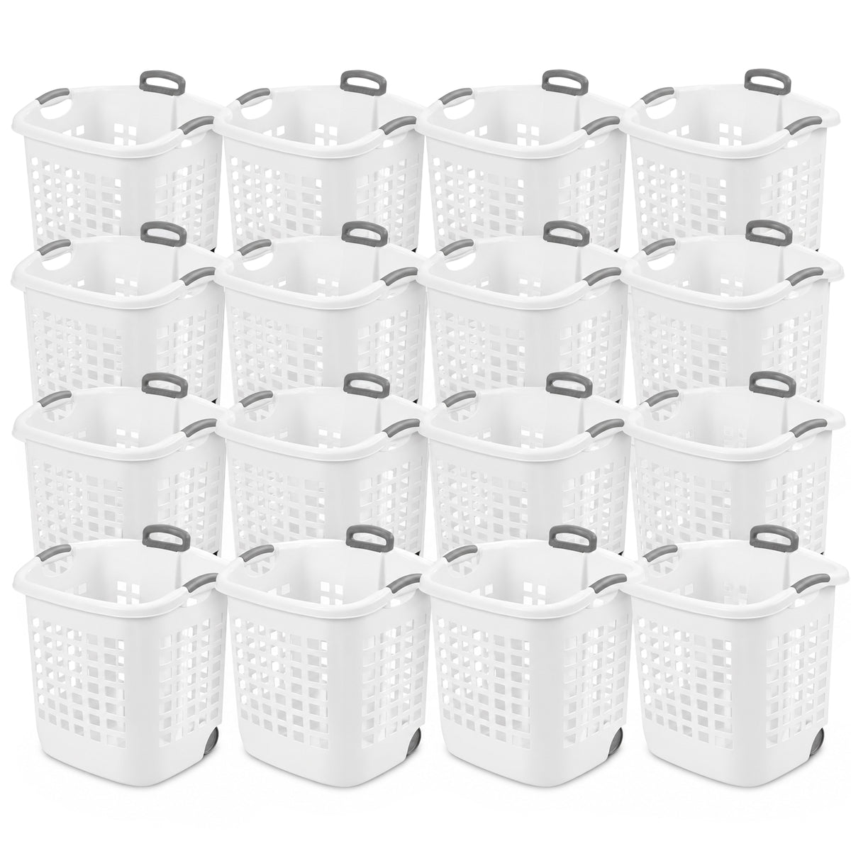 Sterilite Ultra Wheeled Laundry Basket, 1.75 Bushel Hamper with Handles, 16 Pack