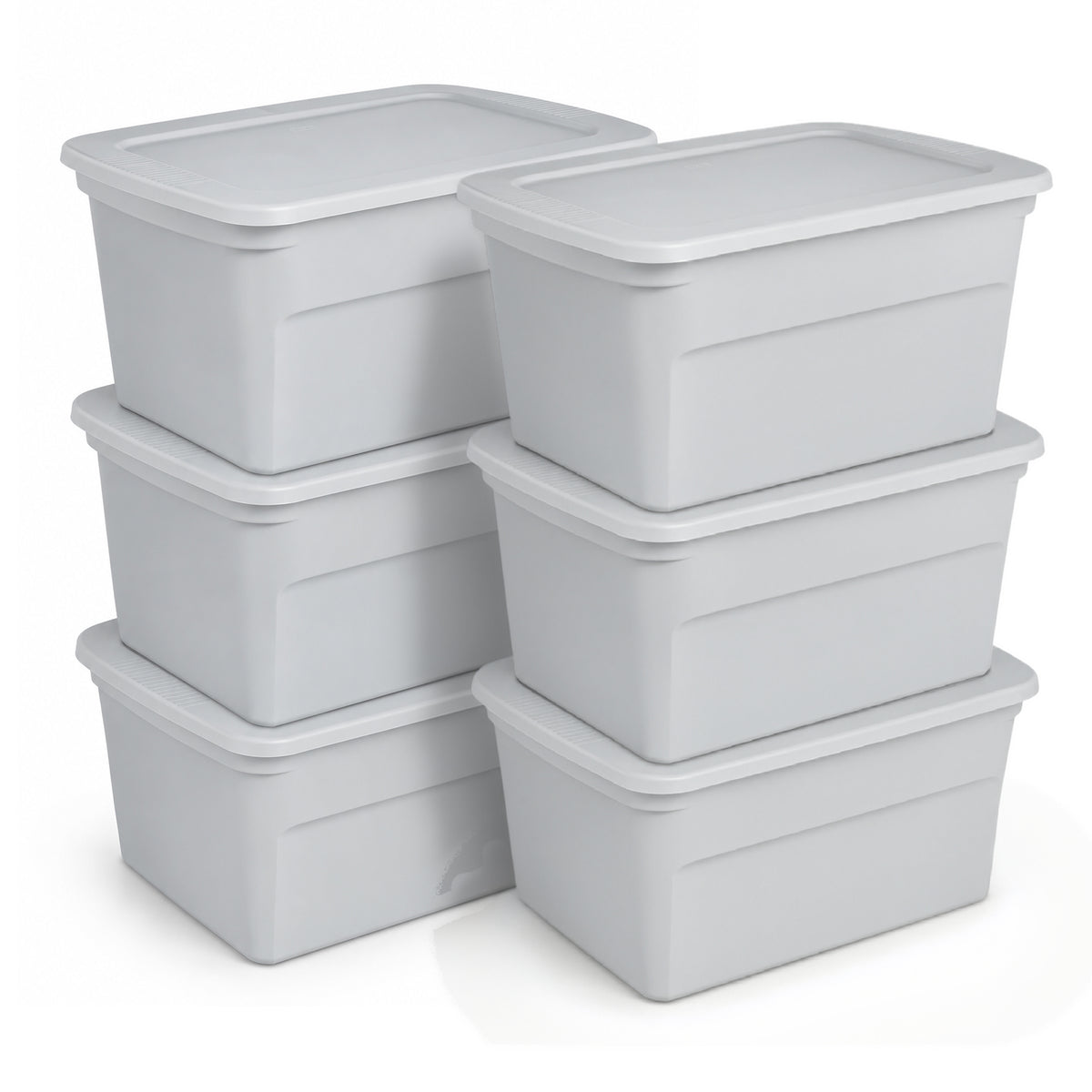 Sterilite 30 Gal Plastic Tote Storage Container with Snap On Lid, Cement, 6 Pack