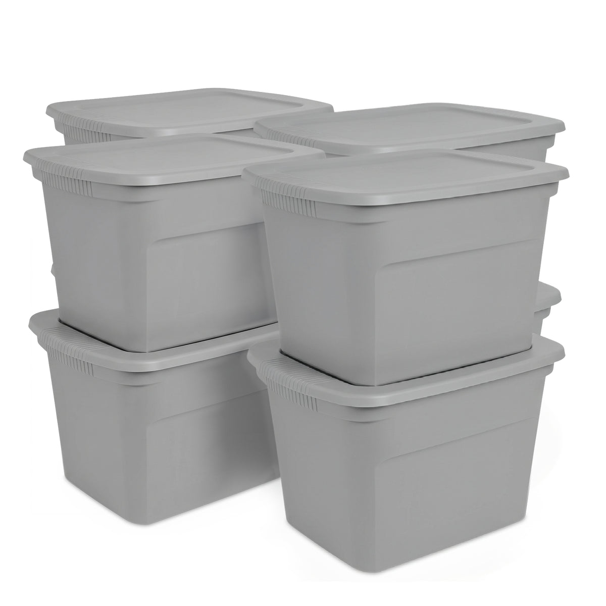 Sterilite 18 Gal Plastic Tote Storage Container with Snap On Lid, Cement, 8 Pack