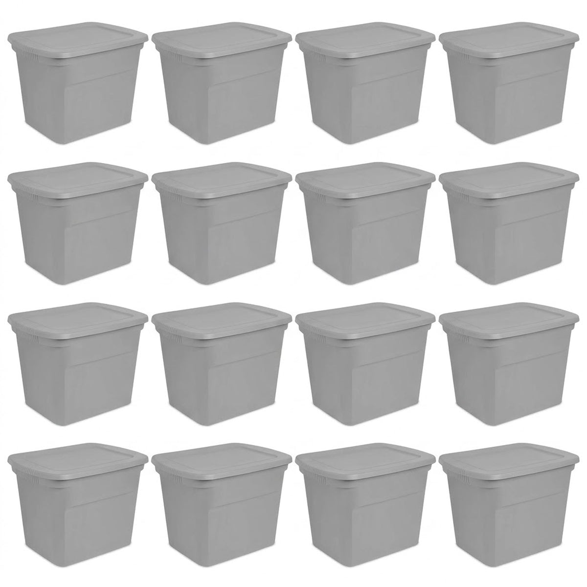 Sterilite 18 Gal Plastic Tote Storage Container with Snap On Lid, Cement,16 Pack
