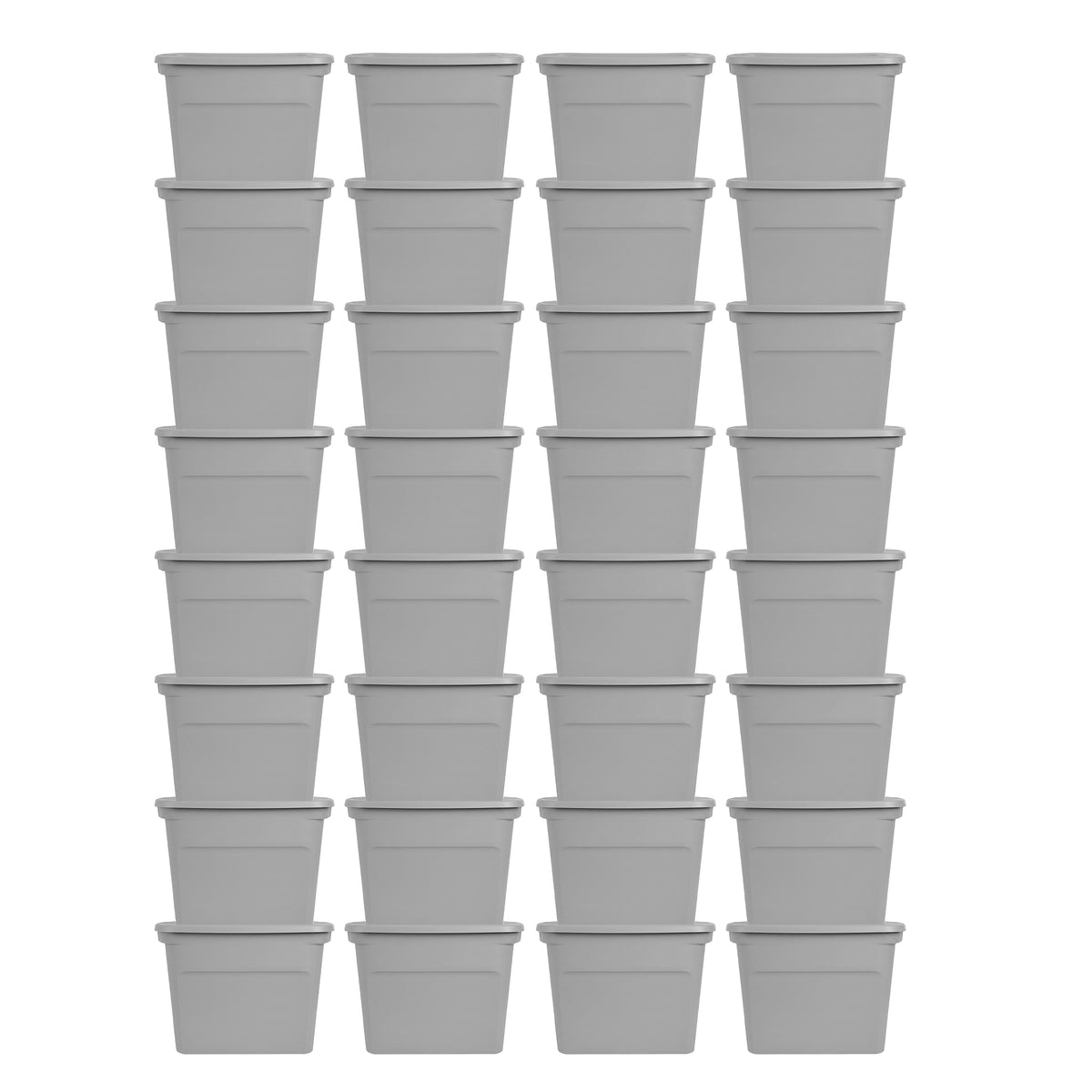 Sterilite 18 Gal Plastic Tote Storage Container with Snap On Lid, Cement, 32Pack