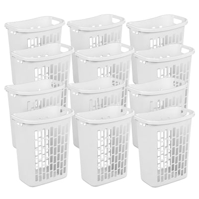 Sterilite Rectangle Open Top Hamper, 1.8 Bushel Laundry Basket, White, 12 Pack