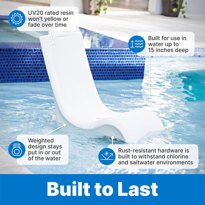 Step2 Vero Chair Tall In Water Pool Lounger with 300 Lb Weight Capacity, White