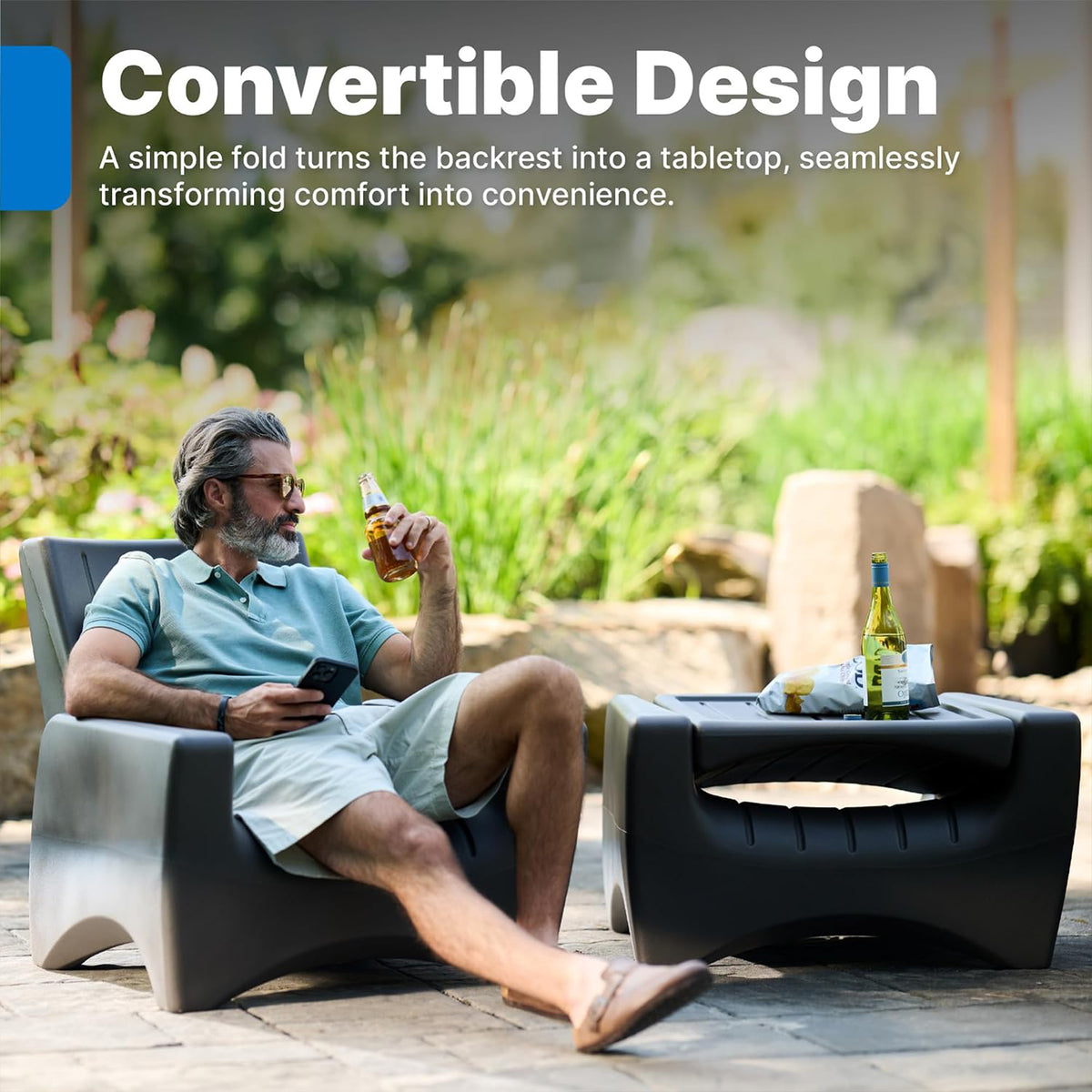 Step2 SwitchBack Patio Chair Outdoor Adirondack with Folding Back, Harbor Grey